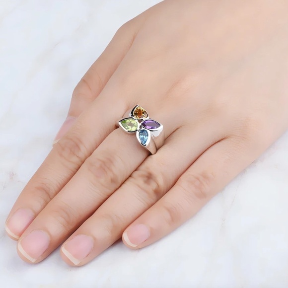 CZ & Rhodium Multi-Colored Gemstone Ring – Elegant & Vibrant - size 9 - Picture 3 of 3